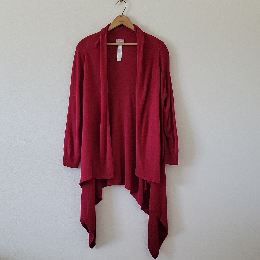 Chico's Claret Red Harper Drape Open Front Cardigan‎ Size XL